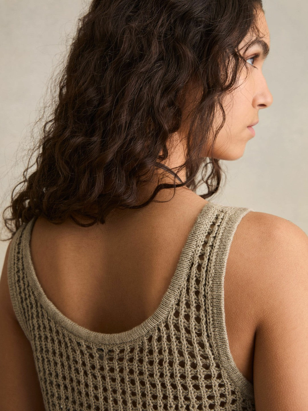 Linen Open Knit Vest Stone | Womens