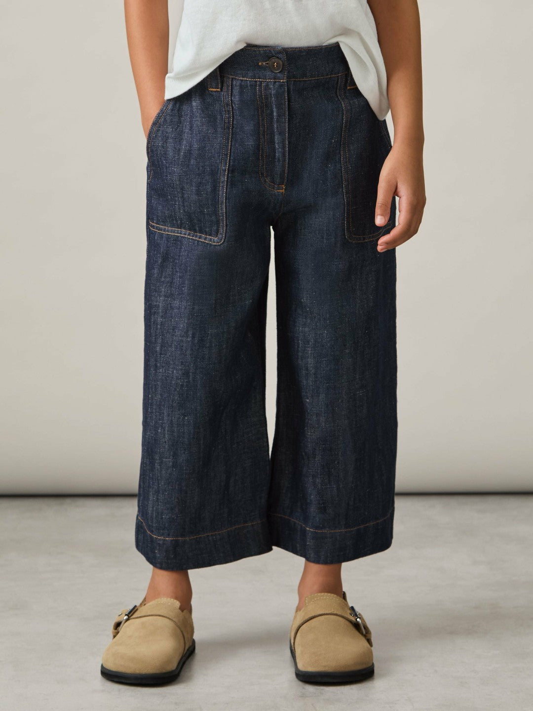 9-13 yrs Cotton-Linen Wide Leg Trousers Indigo | Children