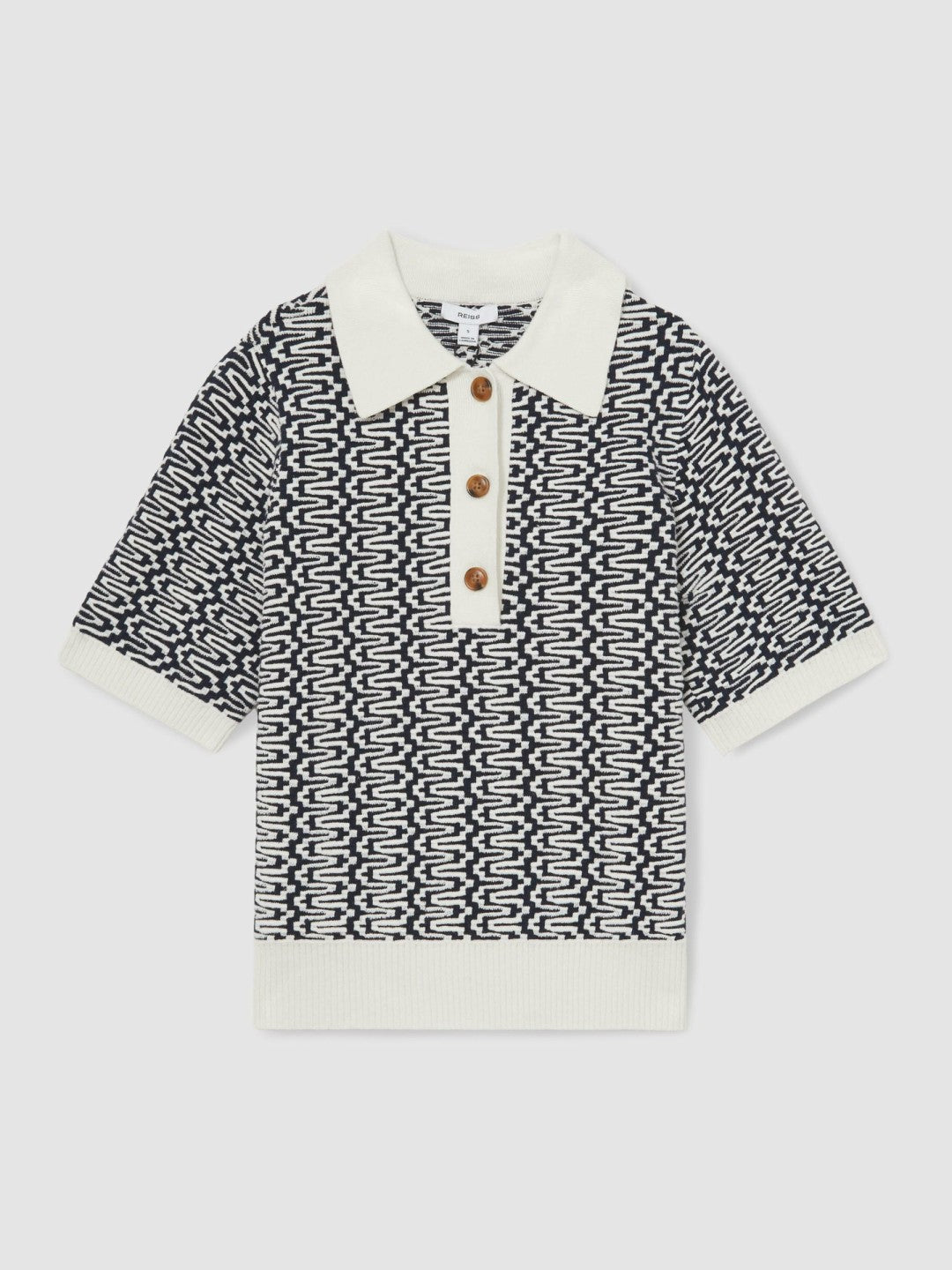 Zig-Zag Knit Polo Shirt Blue/Ivory | Womens