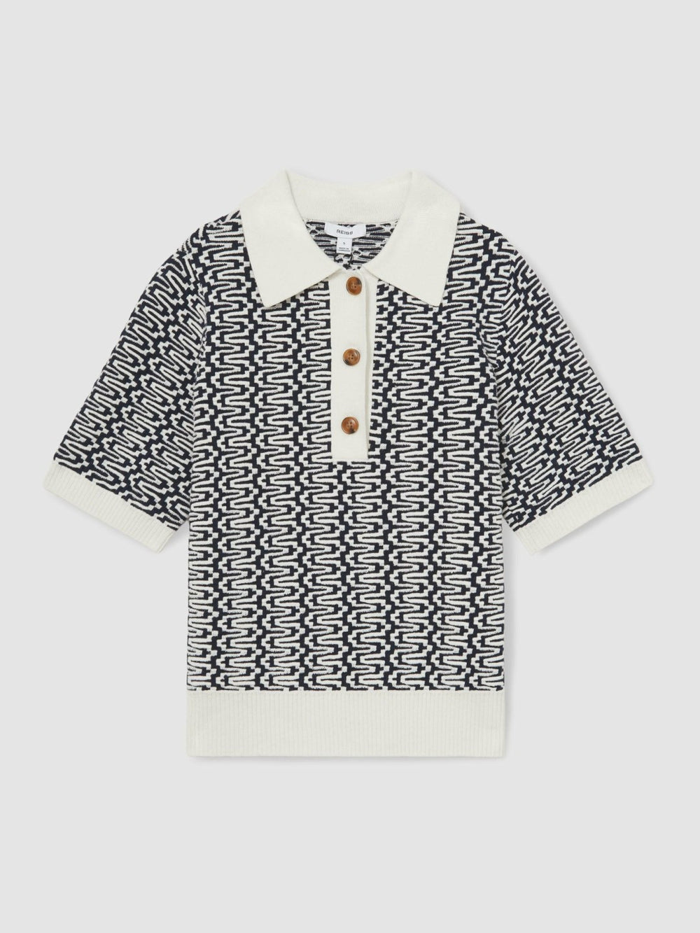 Zig-Zag Knit Polo Shirt Blue/Ivory | Womens