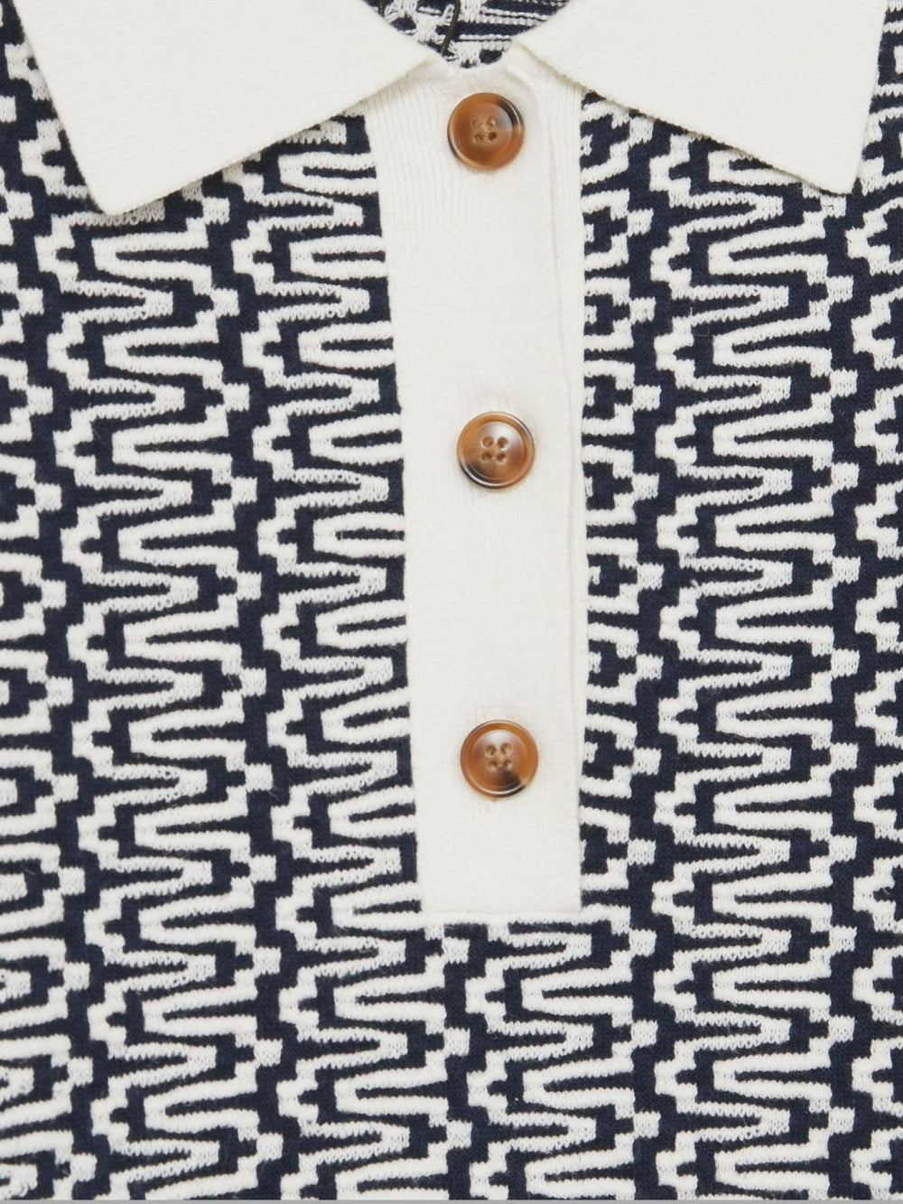 Zig-Zag Knit Polo Shirt Blue/Ivory | Womens