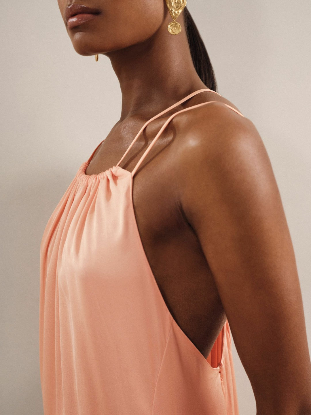 Petite Satin Halterneck Maxi Dress Peach | Womens