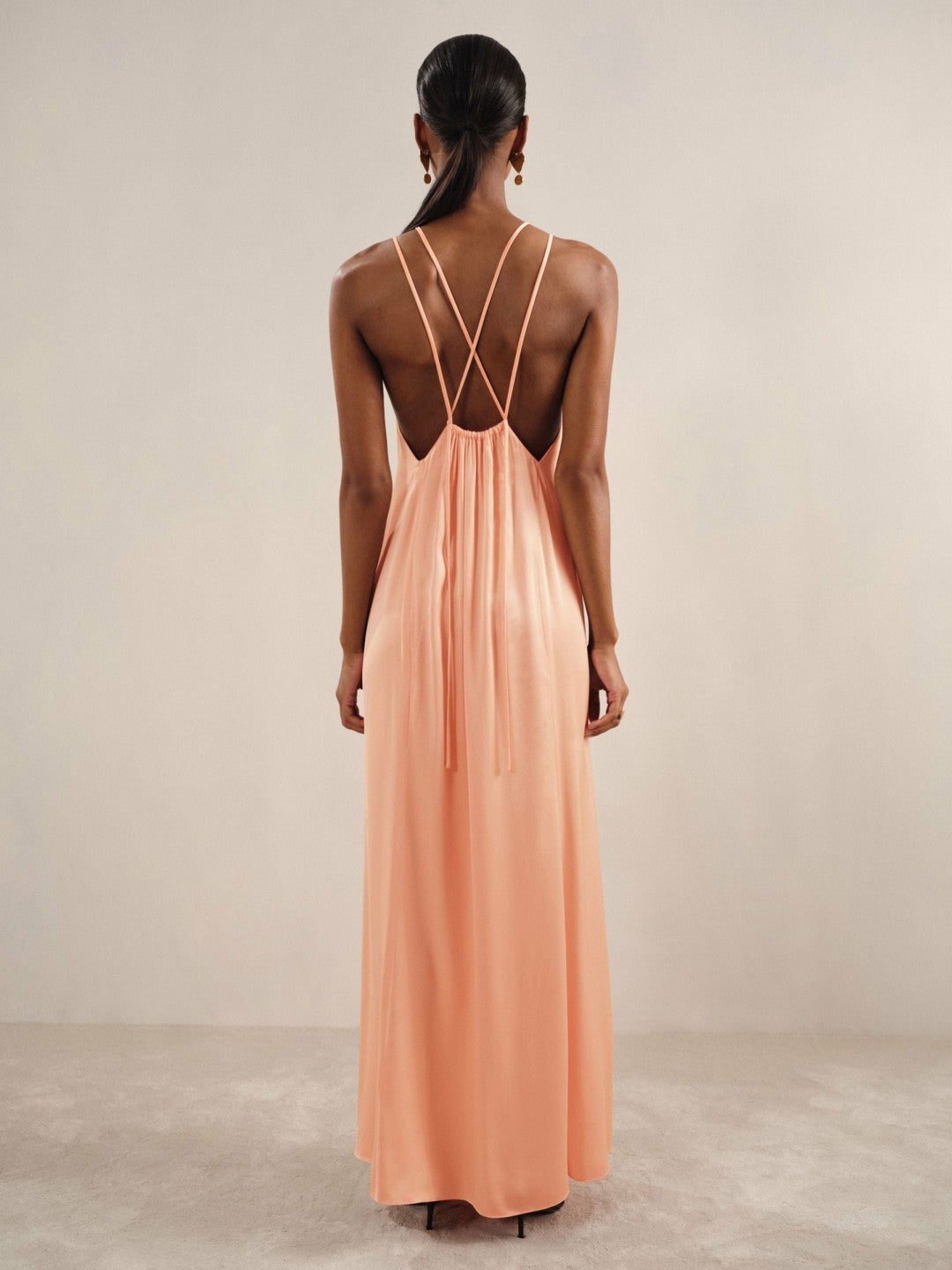 Petite Satin Halterneck Maxi Dress Peach | Womens