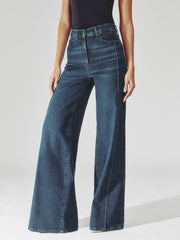 Petite Stretch-Cotton Wide-Leg Jeans Mid Blue | Womens