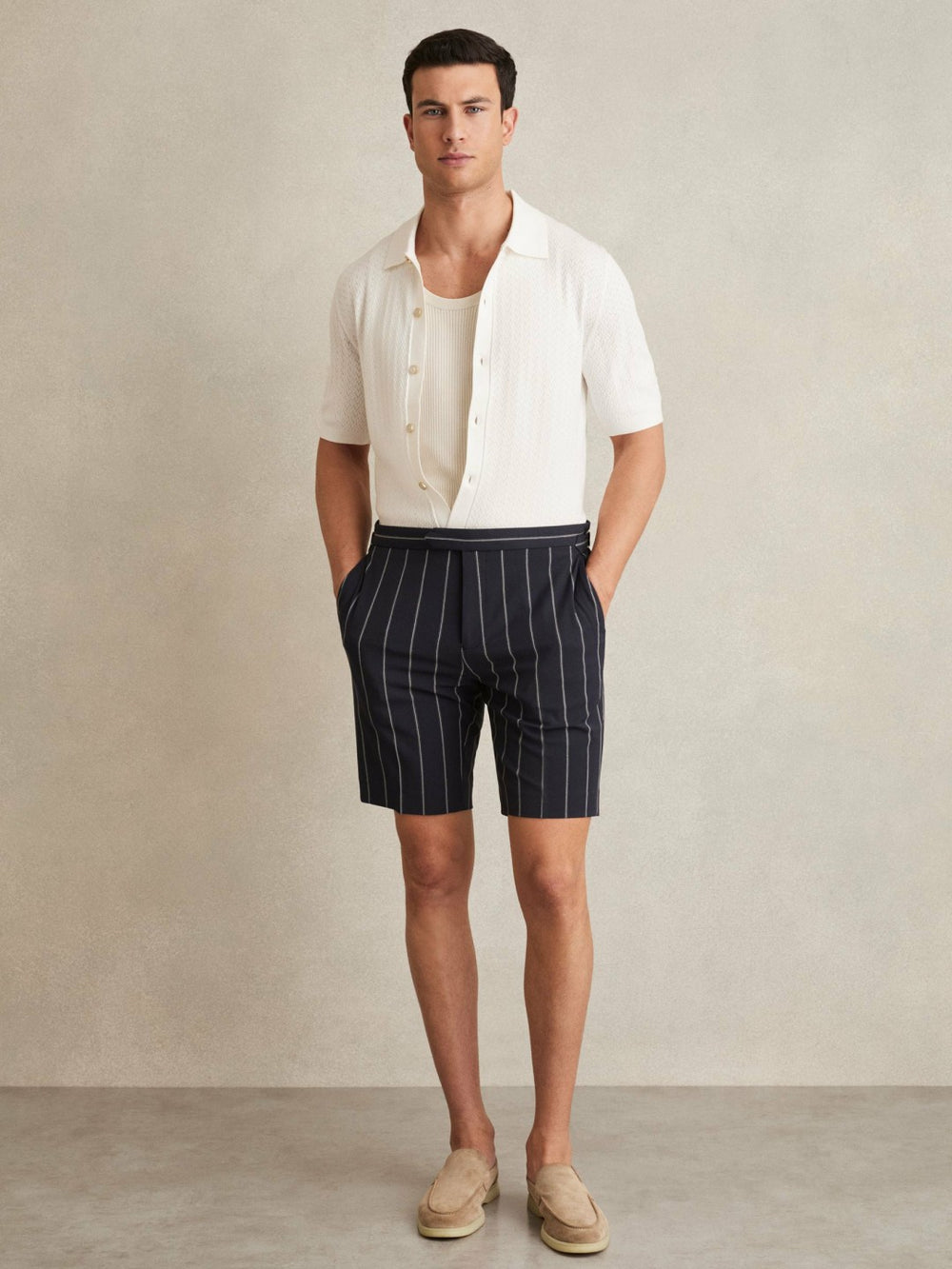 Textured Knit Button-Through Shirt White | Mens