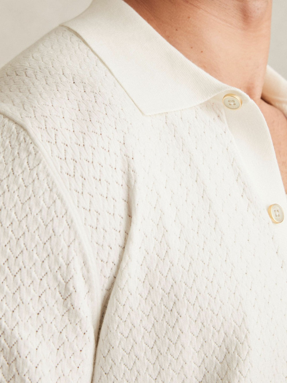 Textured Knit Button-Through Shirt White | Mens