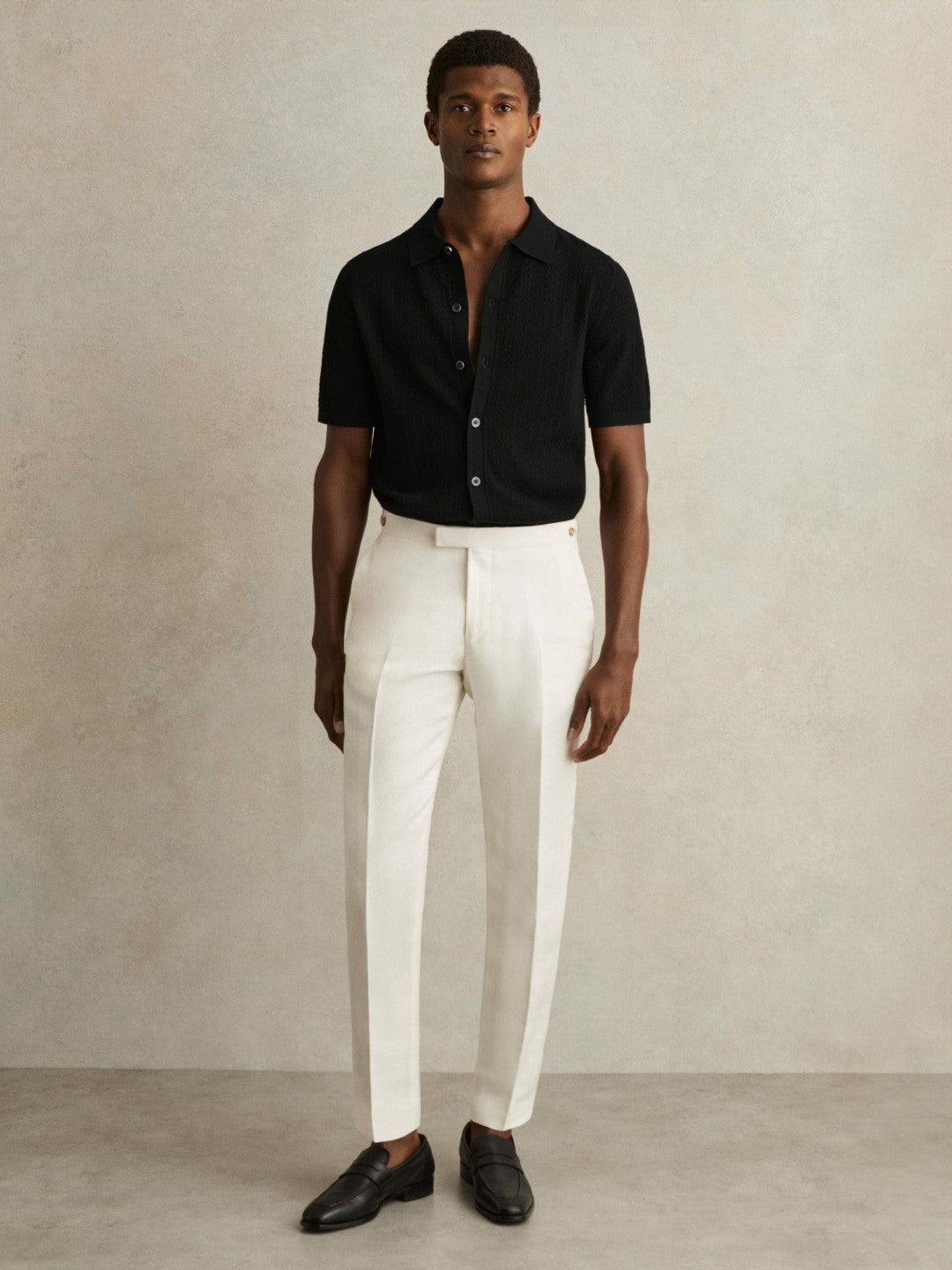 Textured Knit Button-Through Shirt Black | Mens