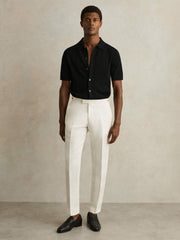 Textured Knit Button-Through Shirt Black | Mens