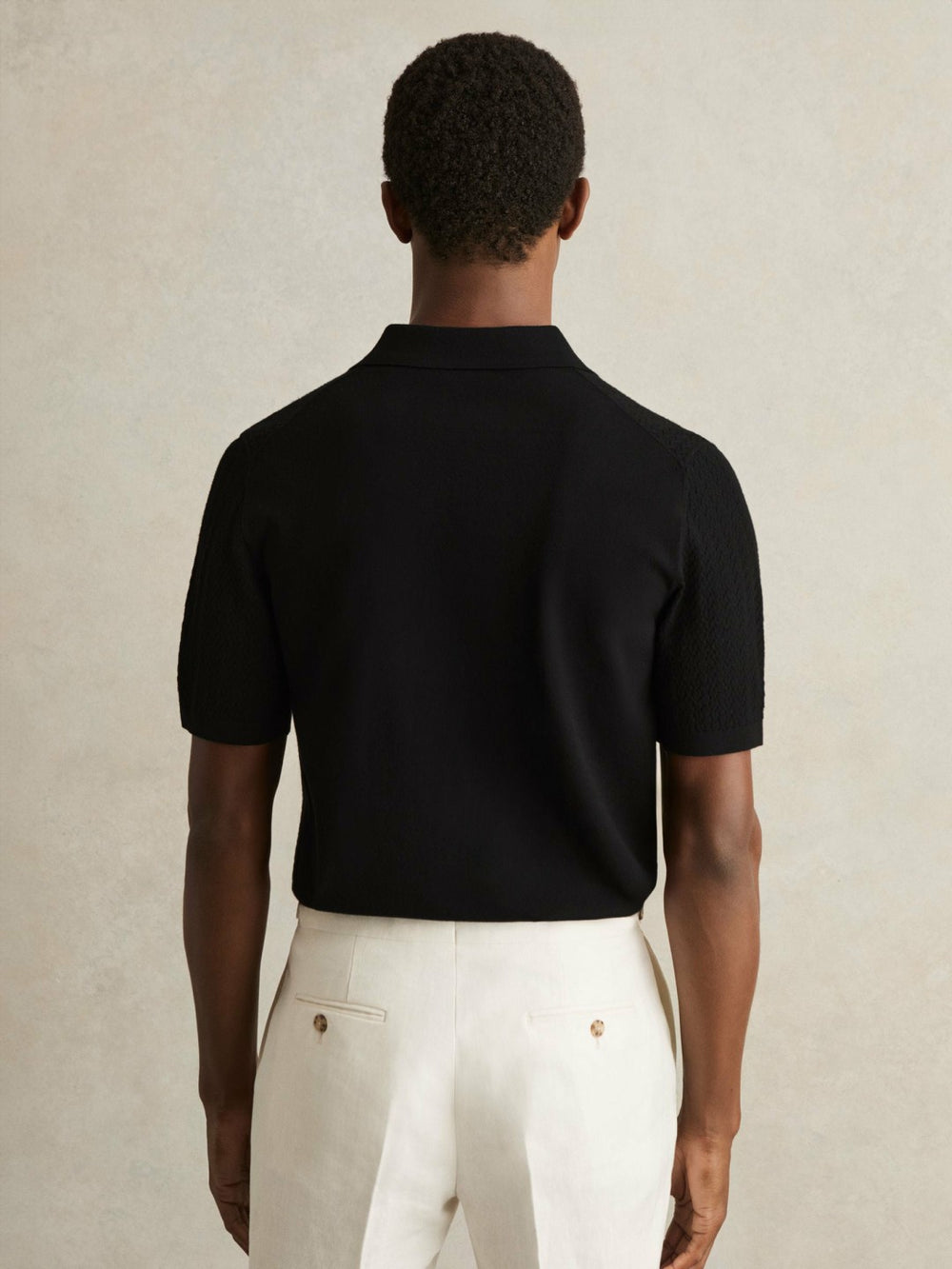 Textured Knit Button-Through Shirt Black | Mens