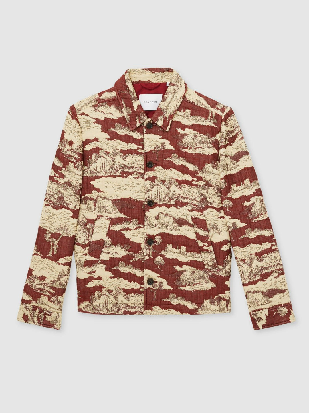 Les Deux Woven Ruins Overshirt Red/Cream | Mens