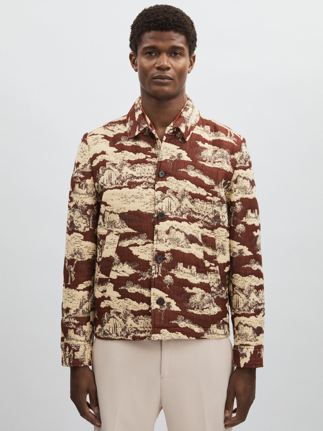 Les Deux Woven Ruins Overshirt Red/Cream | Mens