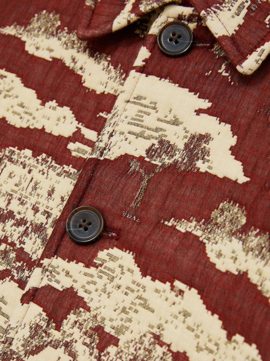Les Deux Woven Ruins Overshirt Red/Cream | Mens