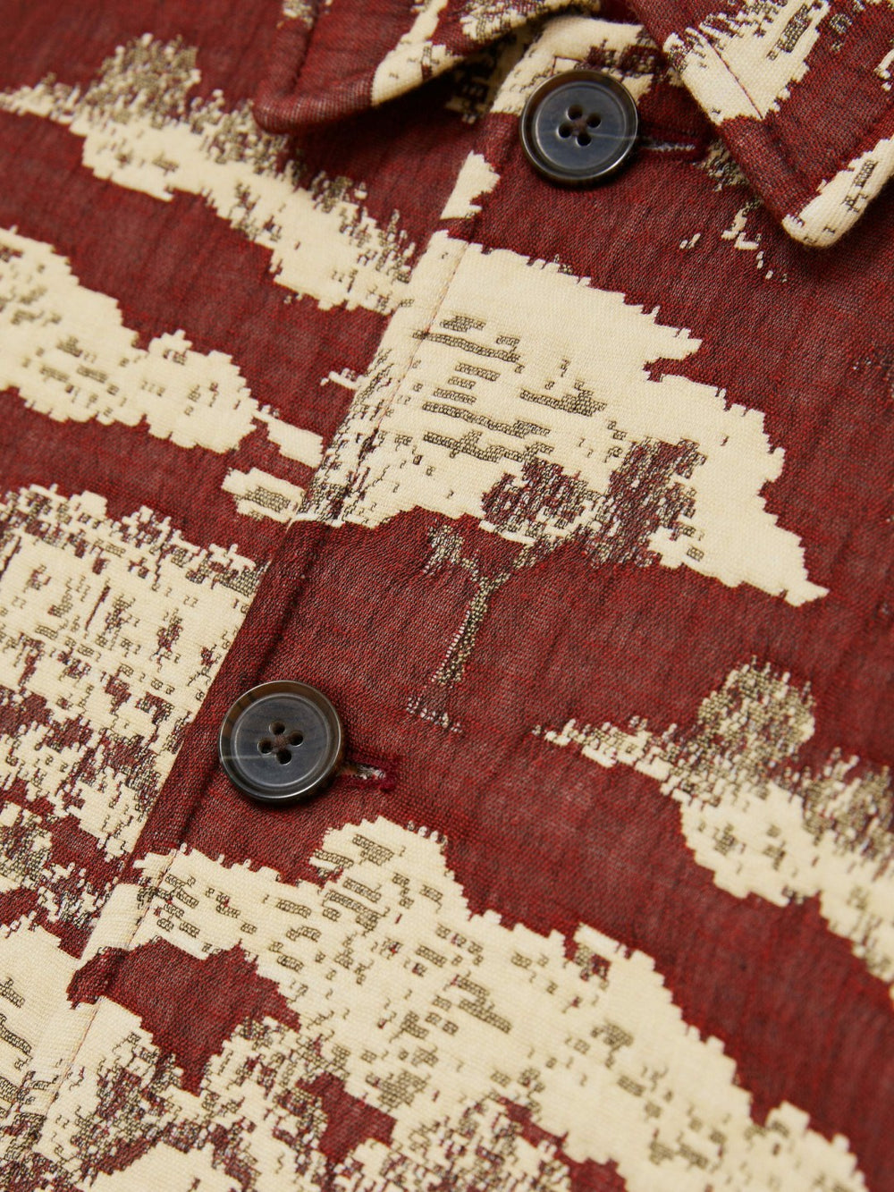 Les Deux Woven Ruins Overshirt Red/Cream | Mens