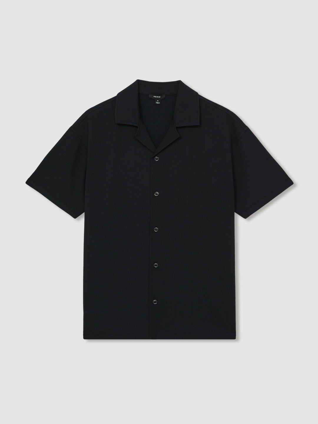 Textured Crepe Cuban Collar Shirt Navy | Mens