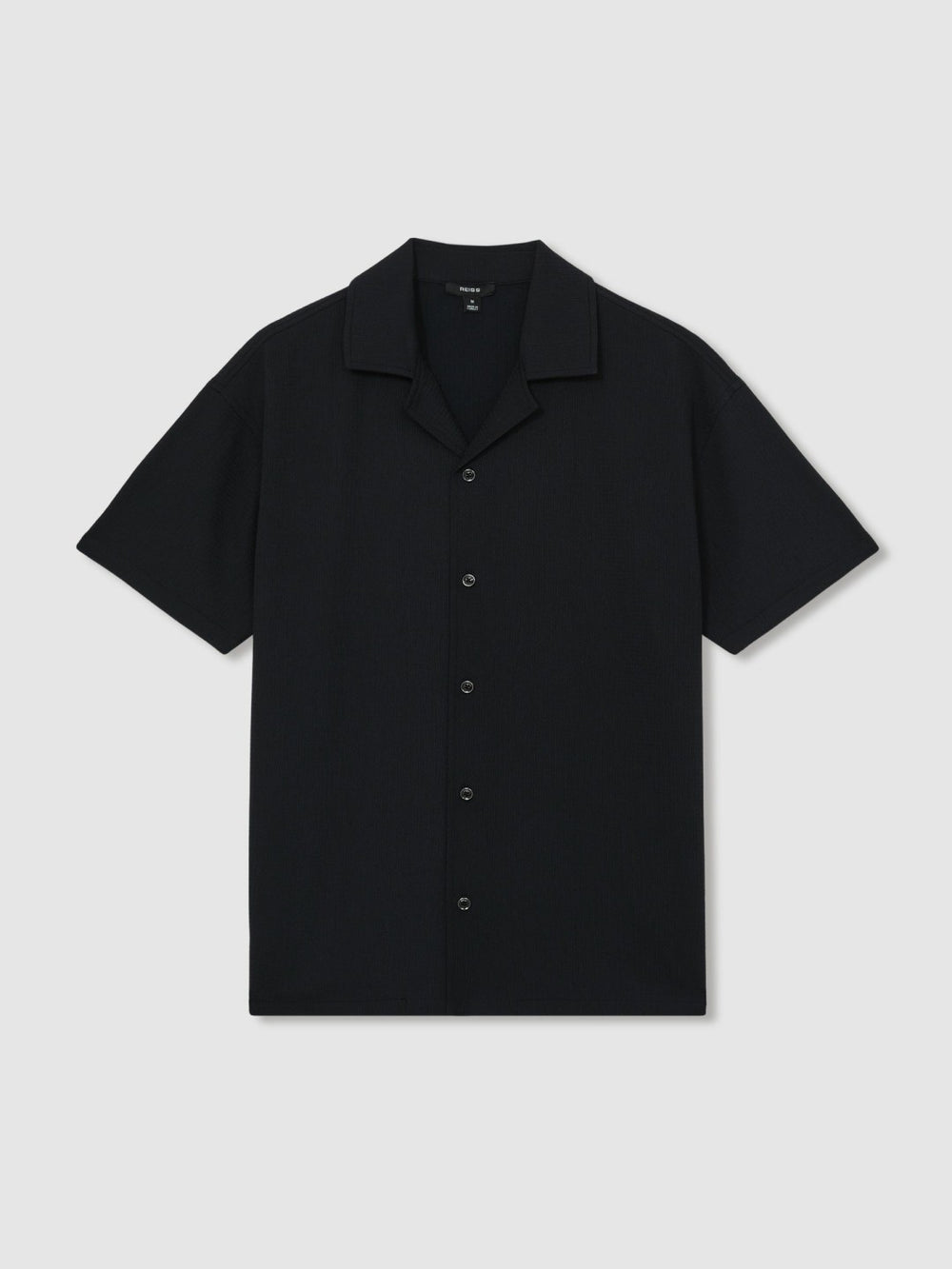 Textured Crepe Cuban Collar Shirt Navy | Mens