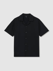 Textured Crepe Cuban Collar Shirt Navy | Mens