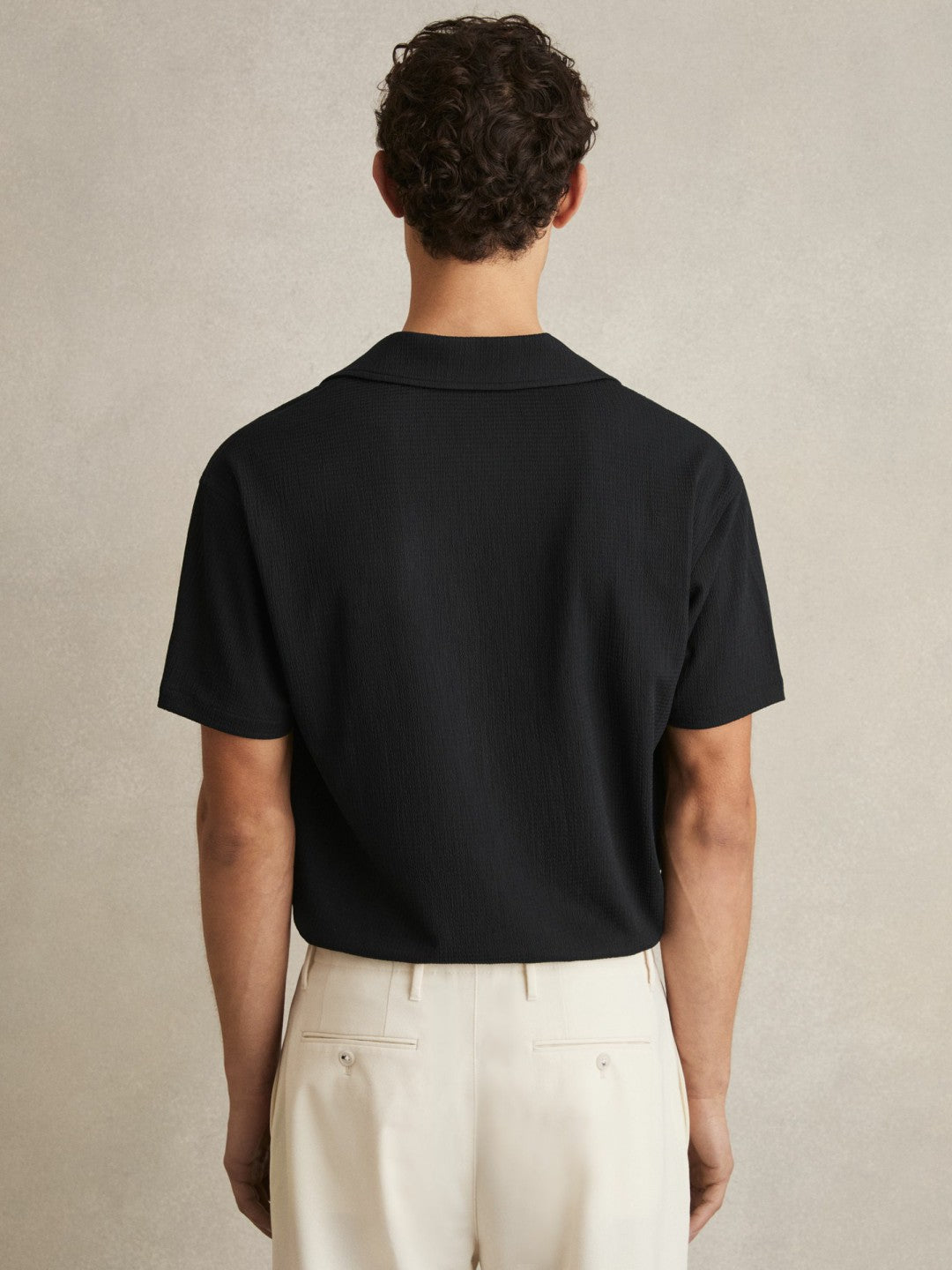 Textured Crepe Cuban Collar Shirt Navy | Mens