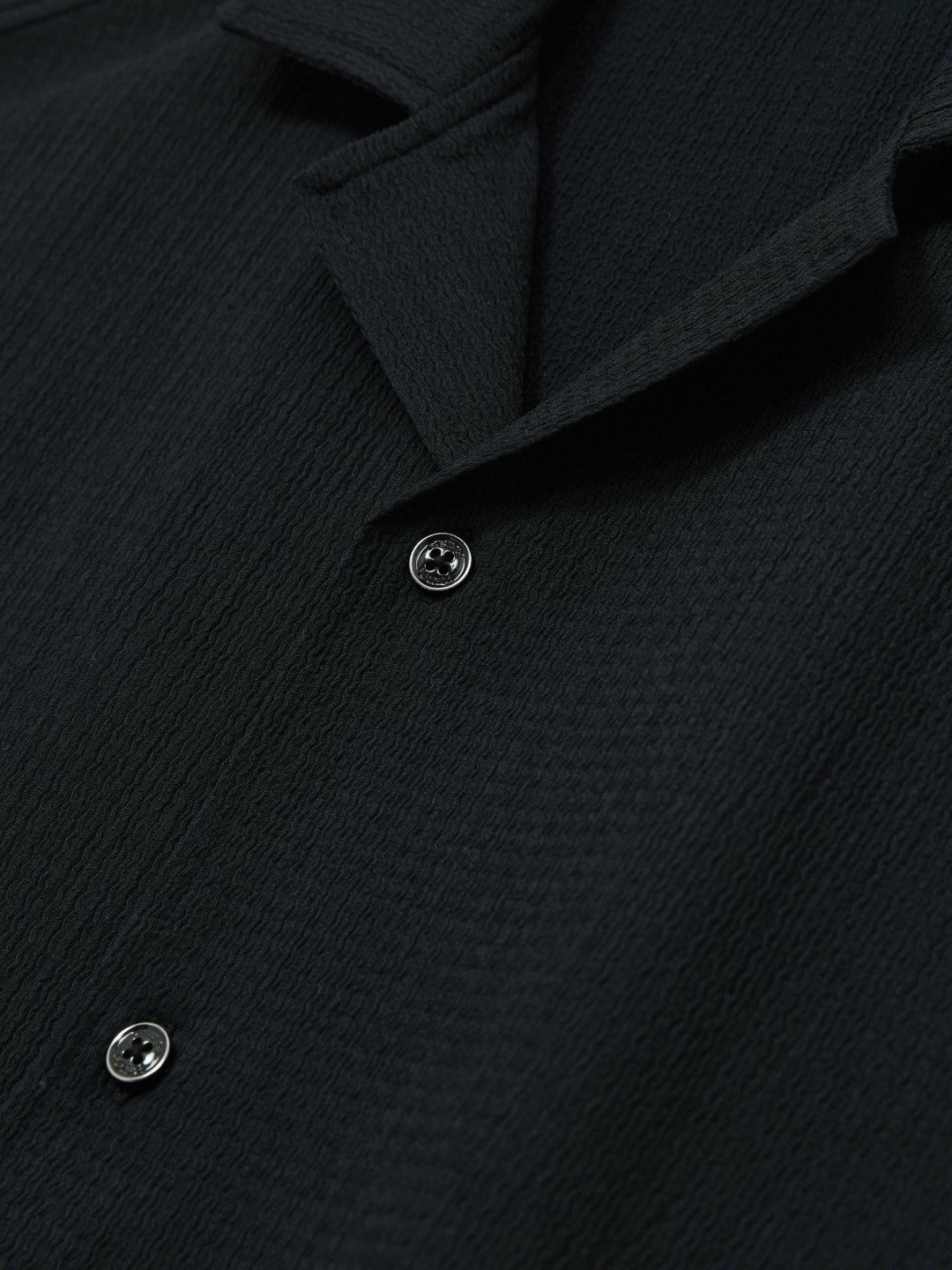 Textured Crepe Cuban Collar Shirt Navy | Mens