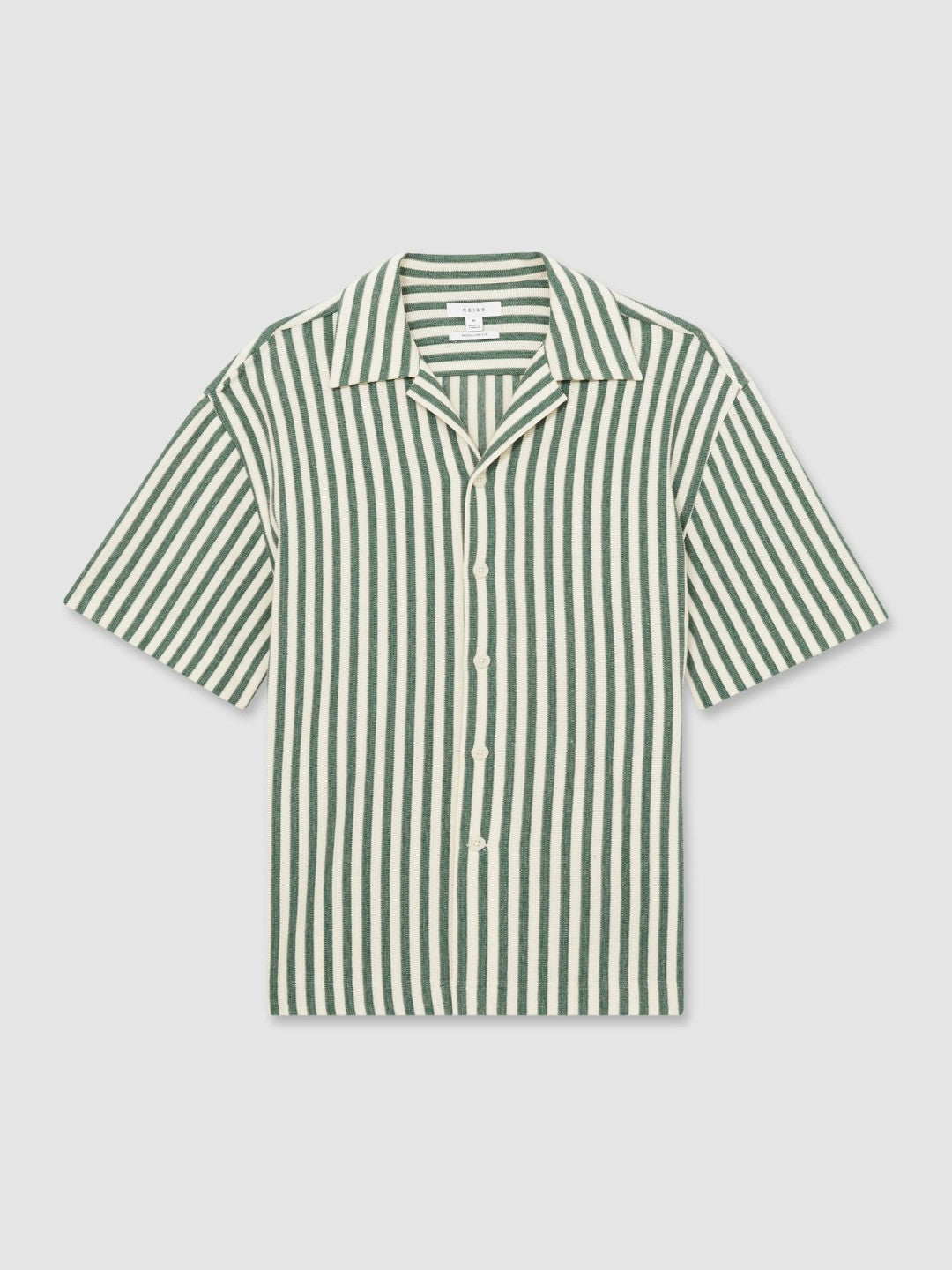 Textured Stripe Cuban-Collar Shirt Green/White | Mens