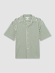 Textured Stripe Cuban-Collar Shirt Green/White | Mens