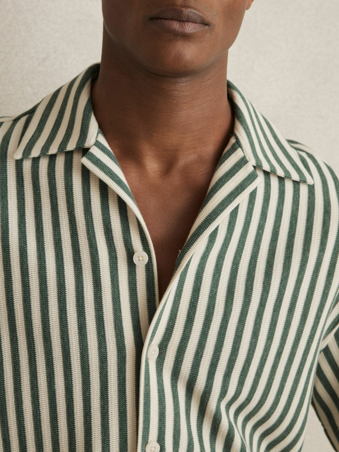 Textured Stripe Cuban-Collar Shirt Green/White | Mens