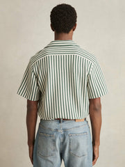Textured Stripe Cuban-Collar Shirt Green/White | Mens