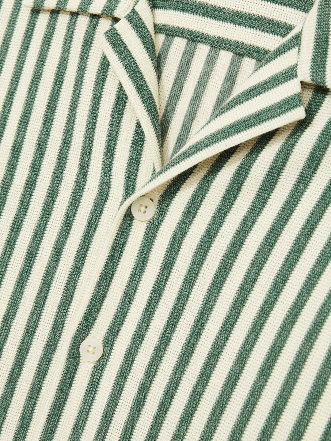 Textured Stripe Cuban-Collar Shirt Green/White | Mens