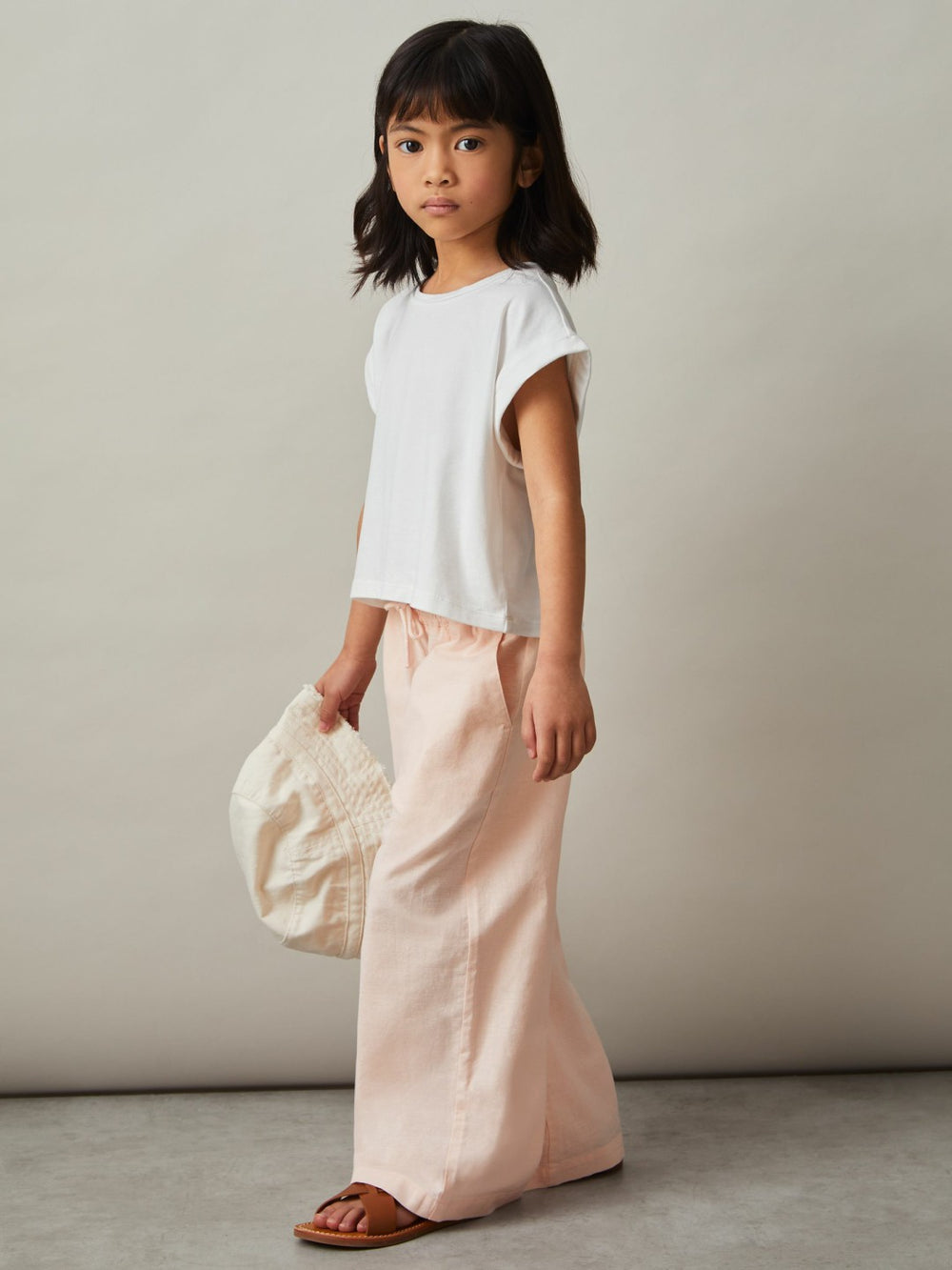 Cotton-Linen Drawstring Trousers Pink | Children
