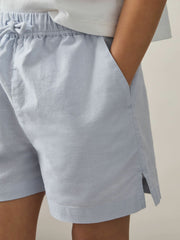 4-9 yrs Cotton-Linen Drawstring Shorts Soft Blue | Children