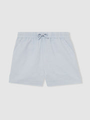 9-13 yrs Cotton-Linen Drawstring Shorts Soft Blue | Children