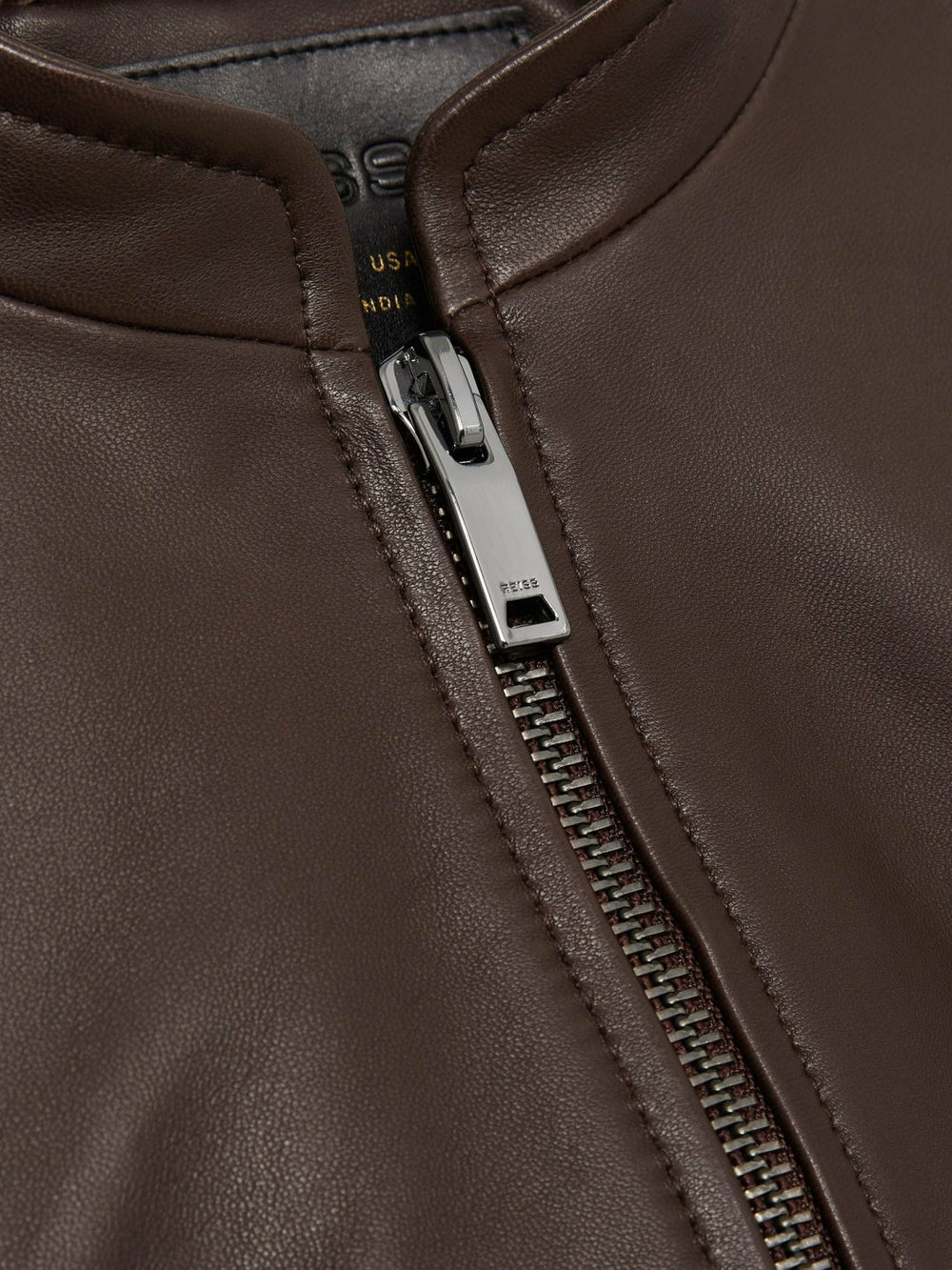 Leather Collarless Biker Jacket Chocolate Brown | Womens