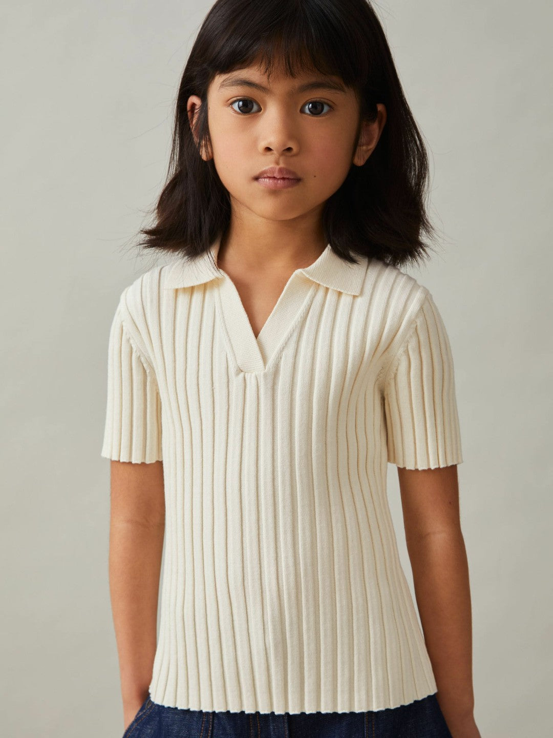 4-9 yrs Rib-Knit Polo Top Ivory | Children