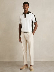 Colour-Block Knit Polo Shirt Optic White/Green | Mens
