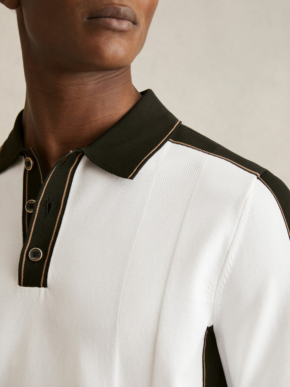 Colour-Block Knit Polo Shirt Optic White/Green | Mens