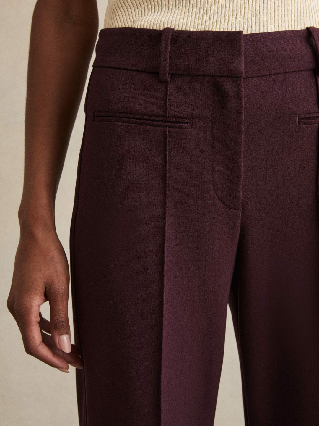 High Rise Flared Trousers Burgundy | Womens