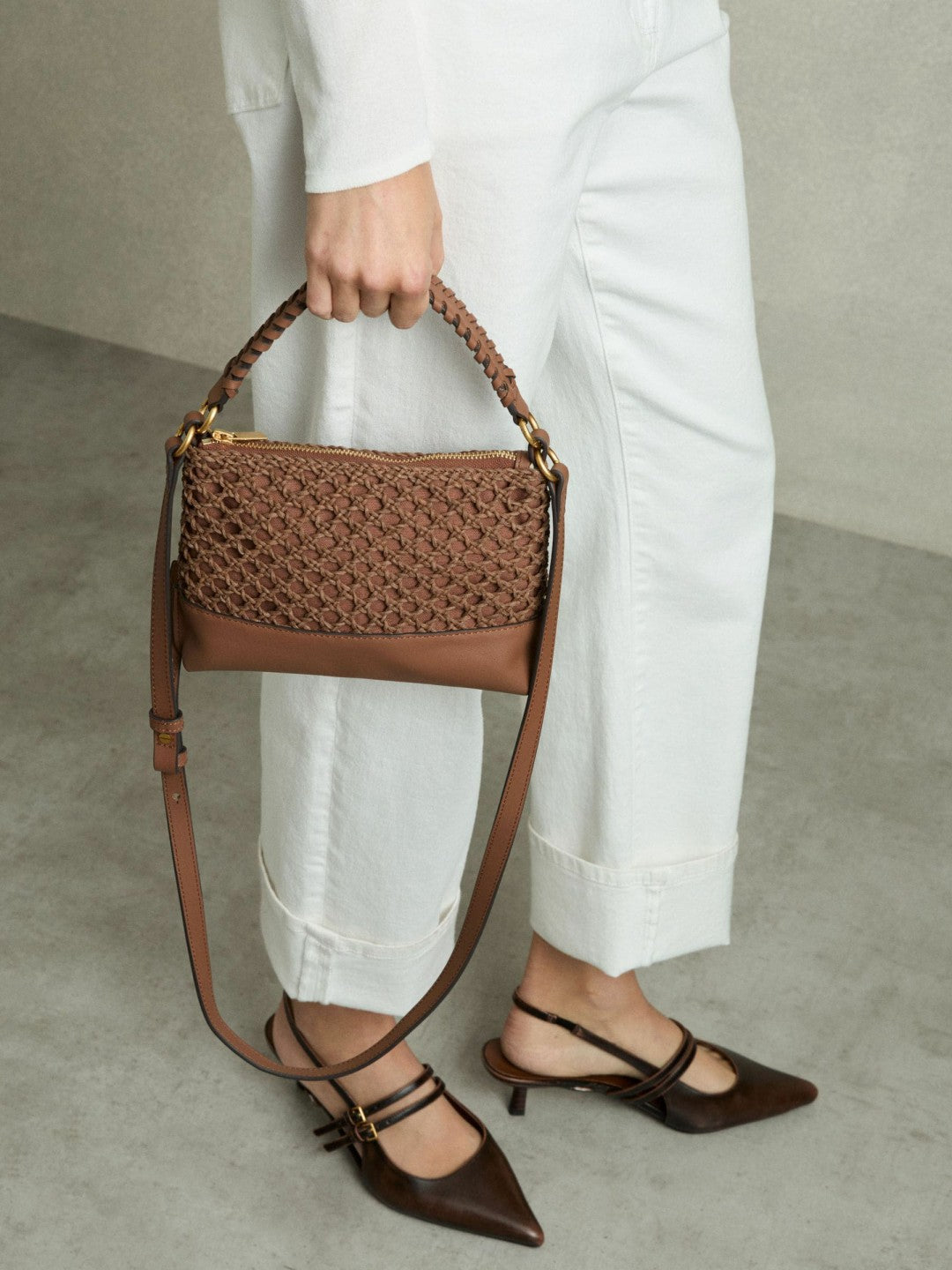 Weave Cross-Body Bag Tan | Womens