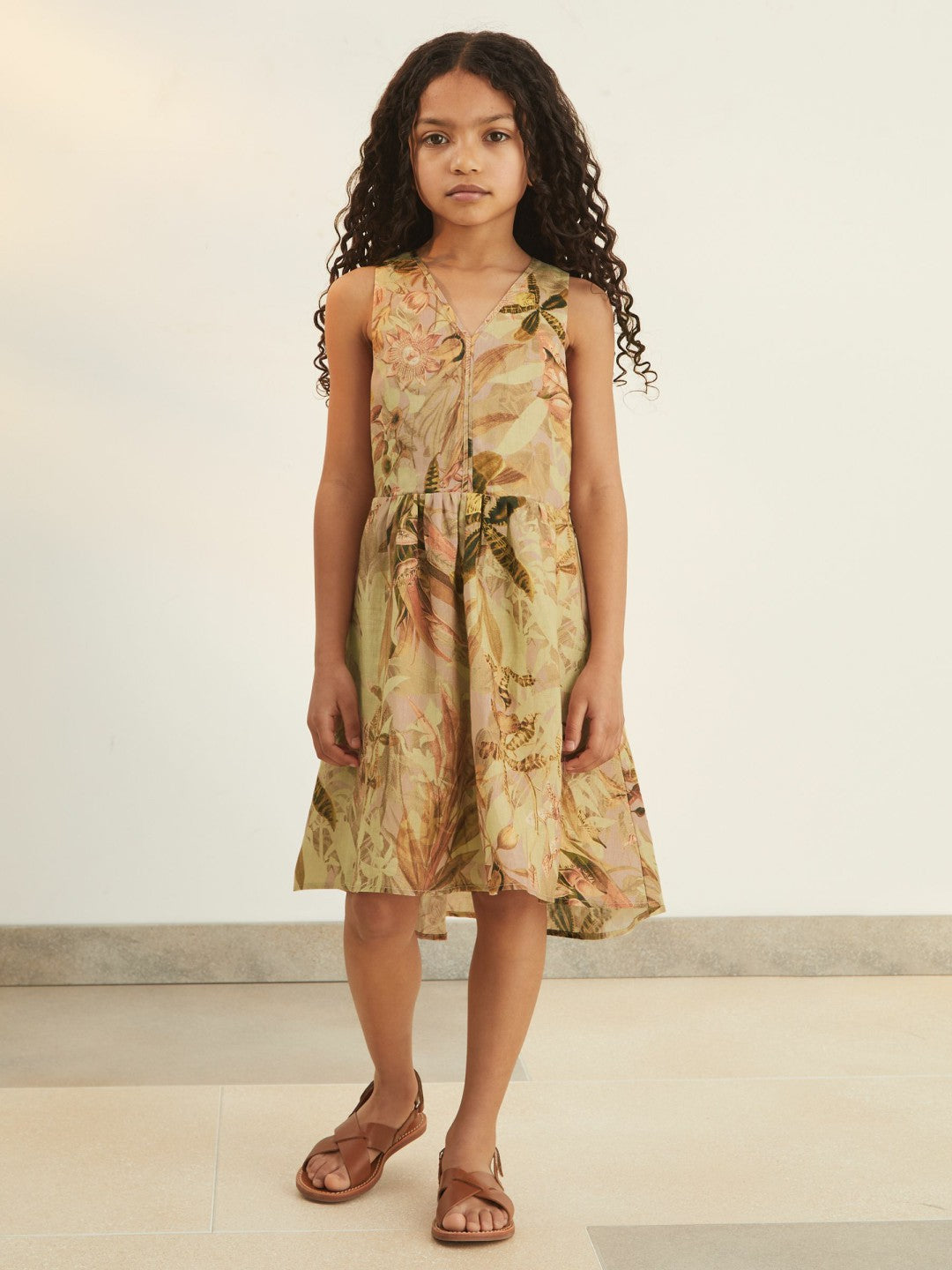 4-9 yrs  | NYBG Floral-Print Midi Dress Khaki | Children