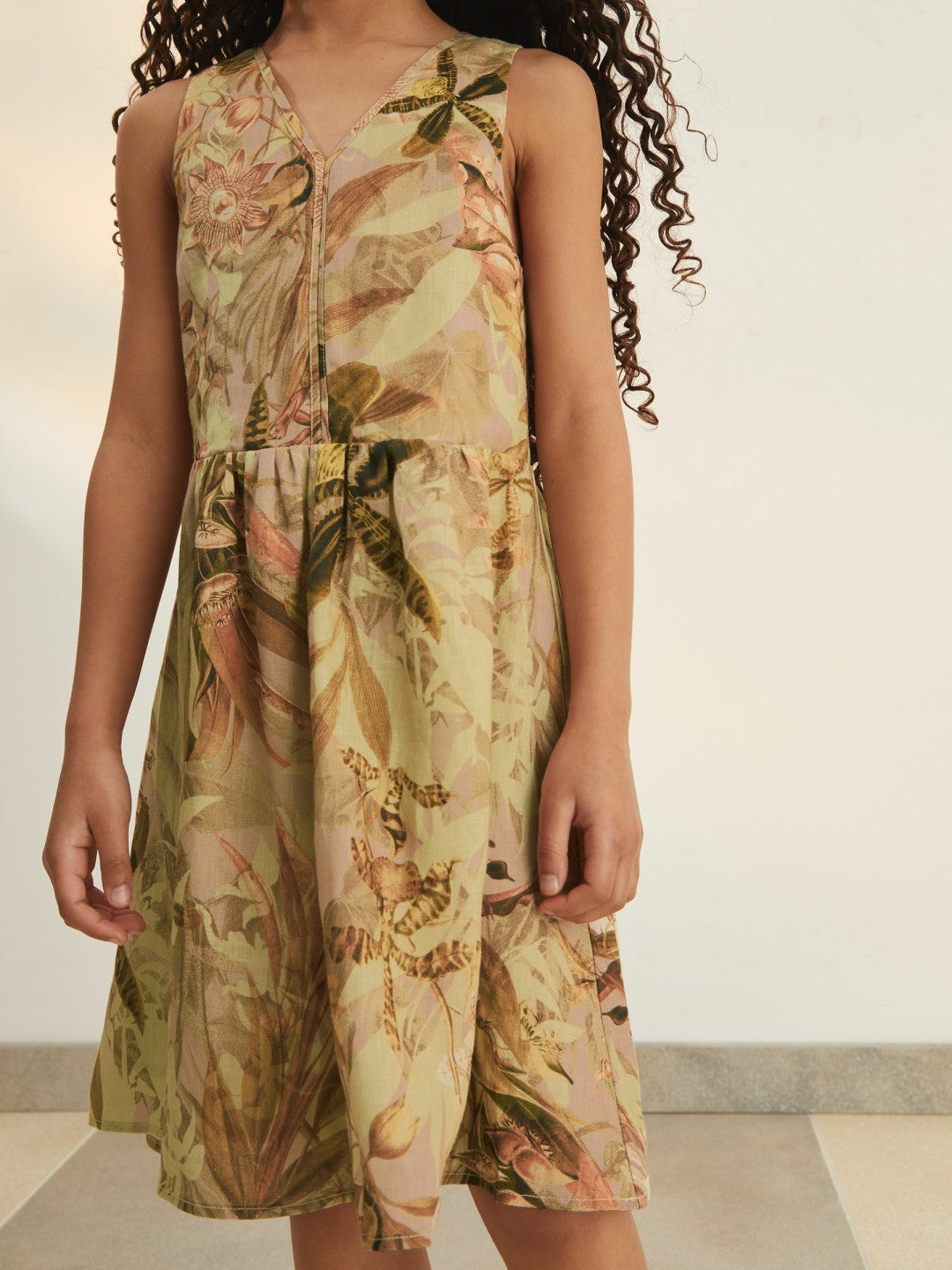4-9 yrs  | NYBG Floral-Print Midi Dress Khaki | Children
