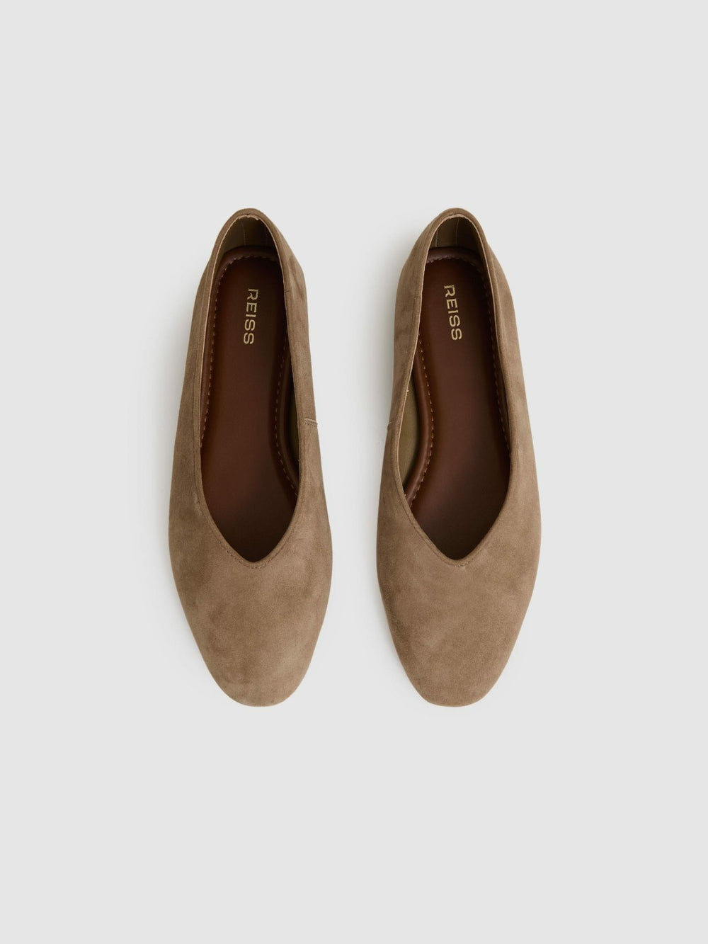 Leather Rounded-Point Toe Ballet Flats Taupe | Womens