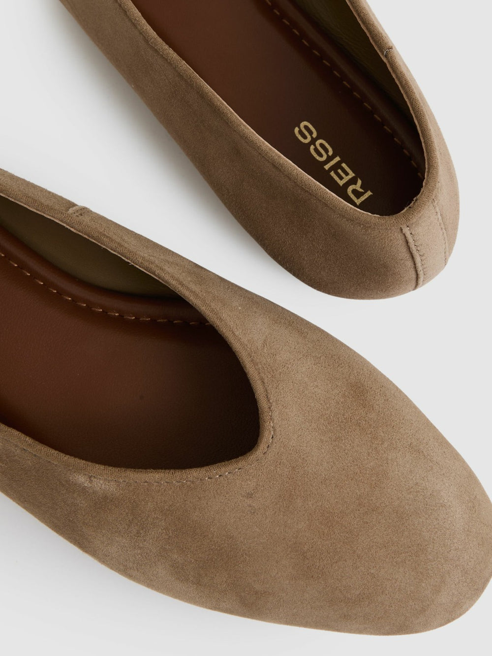Leather Rounded-Point Toe Ballet Flats Taupe | Womens