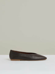 Leather Rounded-Point Toe Ballet Flats Chocolate | Womens
