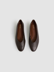 Leather Rounded-Point Toe Ballet Flats Chocolate | Womens