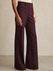 Petite High Rise Flared Trousers Burgundy | Womens