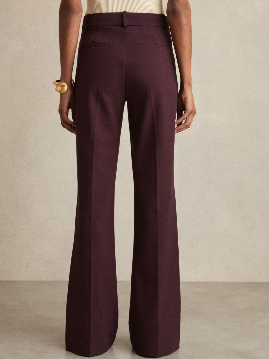 Petite High Rise Flared Trousers Burgundy | Womens