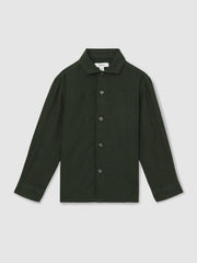 3-9 yrs Linen Cutaway Collar Shirt Dark Green | Children