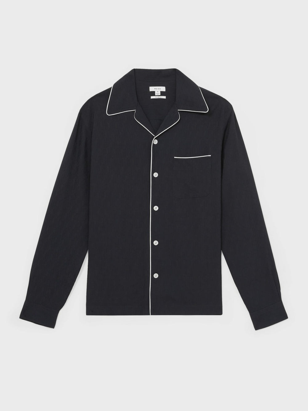Cuban Collar Shirt with Piping Detail Shirt Navy | Mens