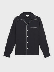 Cuban Collar Shirt with Piping Detail Shirt Navy | Mens
