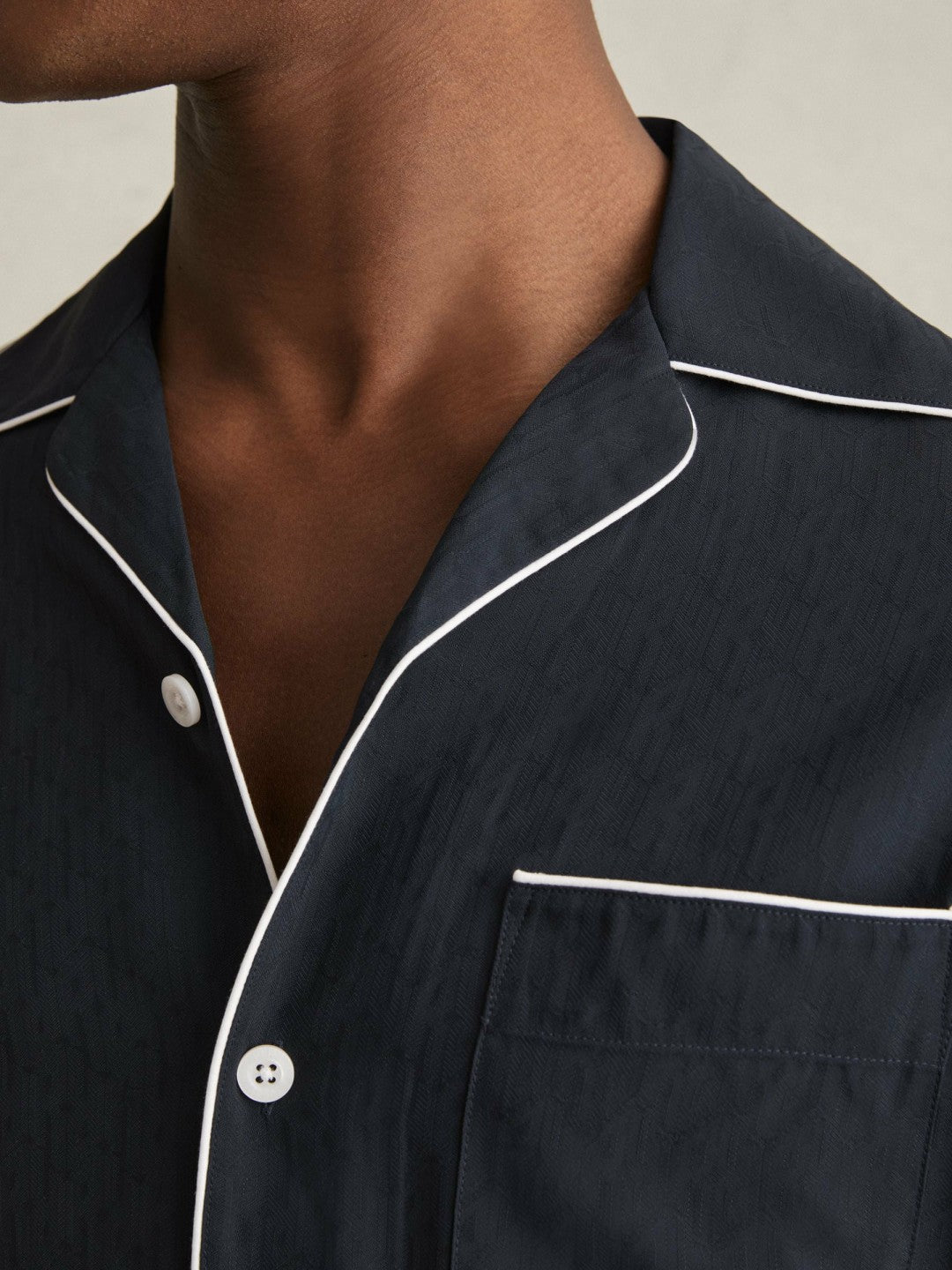 Cuban Collar Shirt with Piping Detail Shirt Navy | Mens
