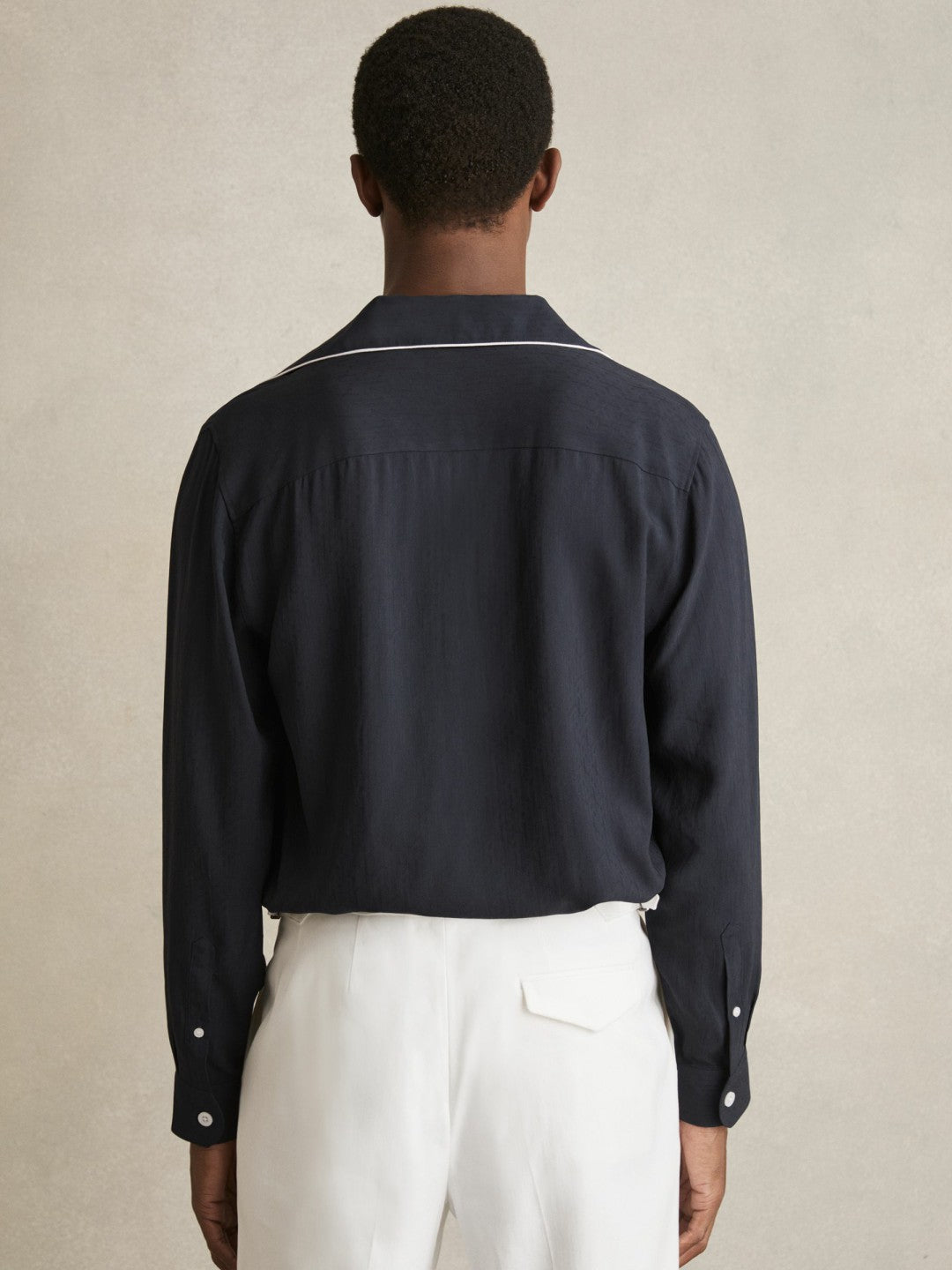 Cuban Collar Shirt with Piping Detail Shirt Navy | Mens