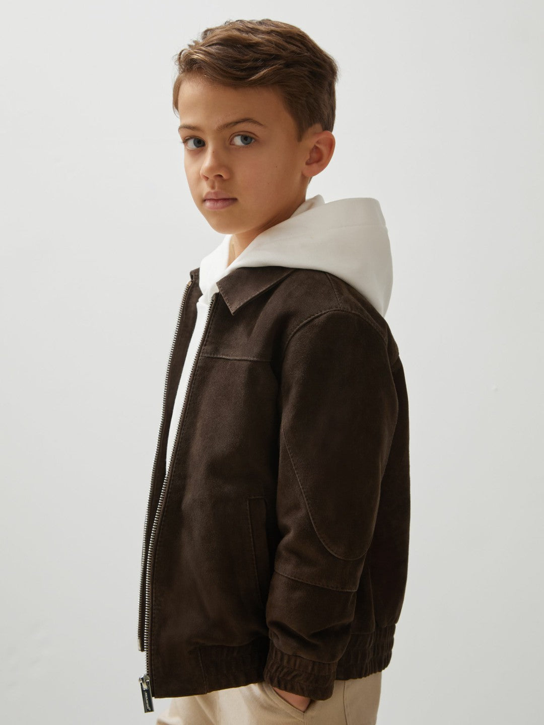 9-13 yrs Unisex Fit McLaren F1 Team Suede Bomber Jacket Distressed Brown | Children